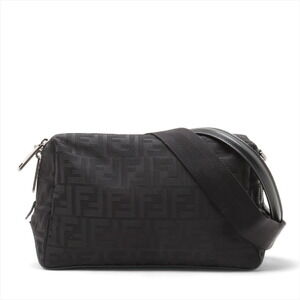 Fendi Zucca Canvas Leather Shoulder Bag Black